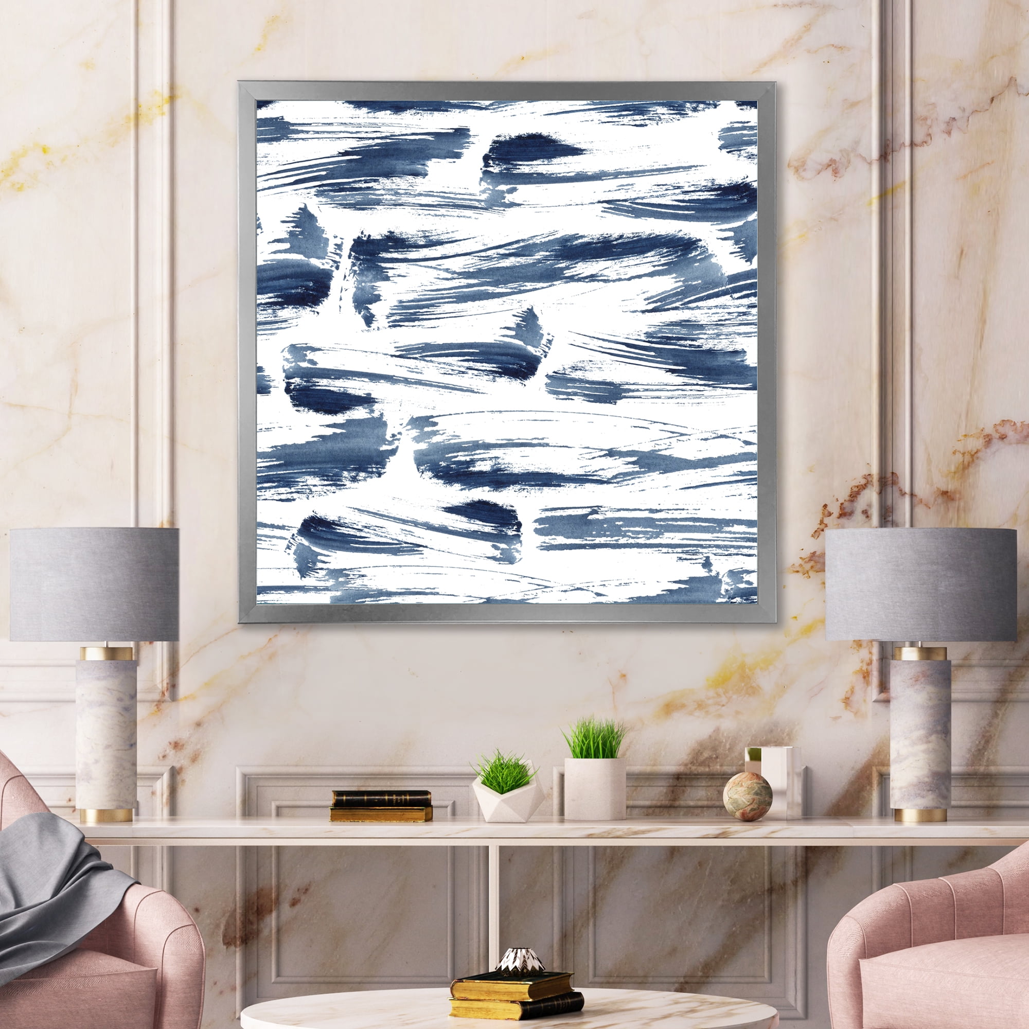 Designart 'Blue Abstract Aquatic Texture' Modern Framed Art Print