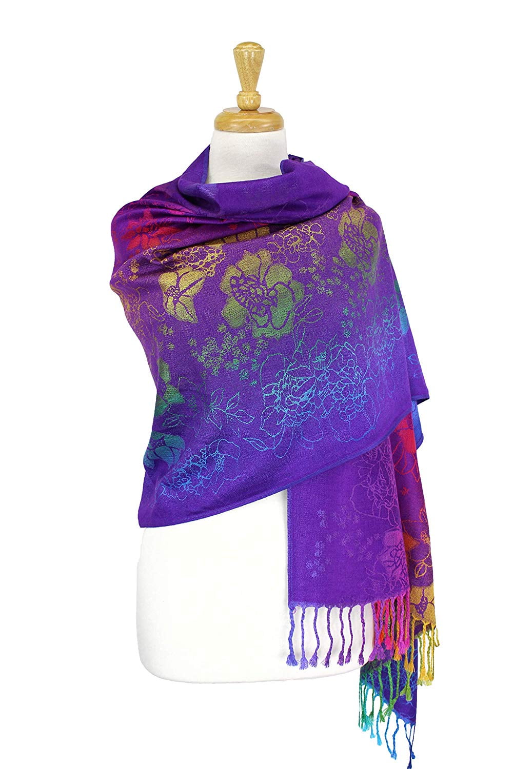Pashmina Wrap Shawl Scarf Double Side Rainbow Silky Exotic Tropical