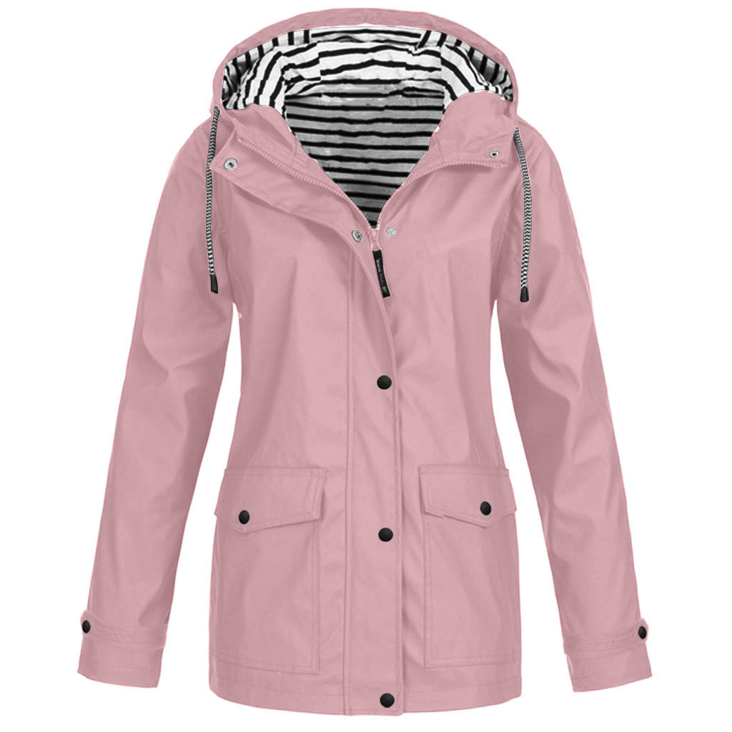 MIARHB Women Solid Rain Outdoor Plus Waterproof Hooded Raincoat Windproof Jacket Coat - image 2 of 6
