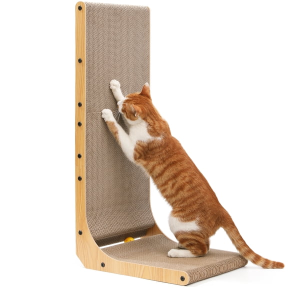 FUKUMARU Cat Scratcher, 32.7 Inch L Shape Cat Scratch Pad Wall Mounted, Cat Scratching Cardboard with Ball Toy for Indoor Cats