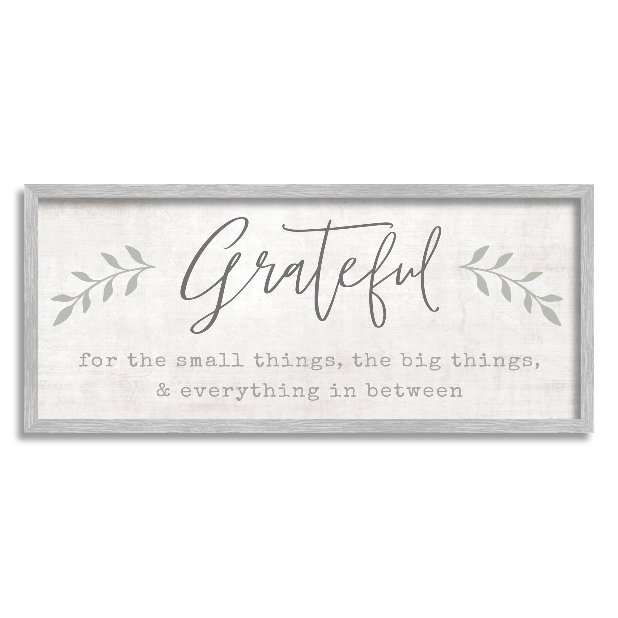 Stupell Industries Uplifting Gratitude Phrase Botanical Sprig Typography Graphic Art Gray Framed Art Print Wall Art, Design by Natalie Carpentieri