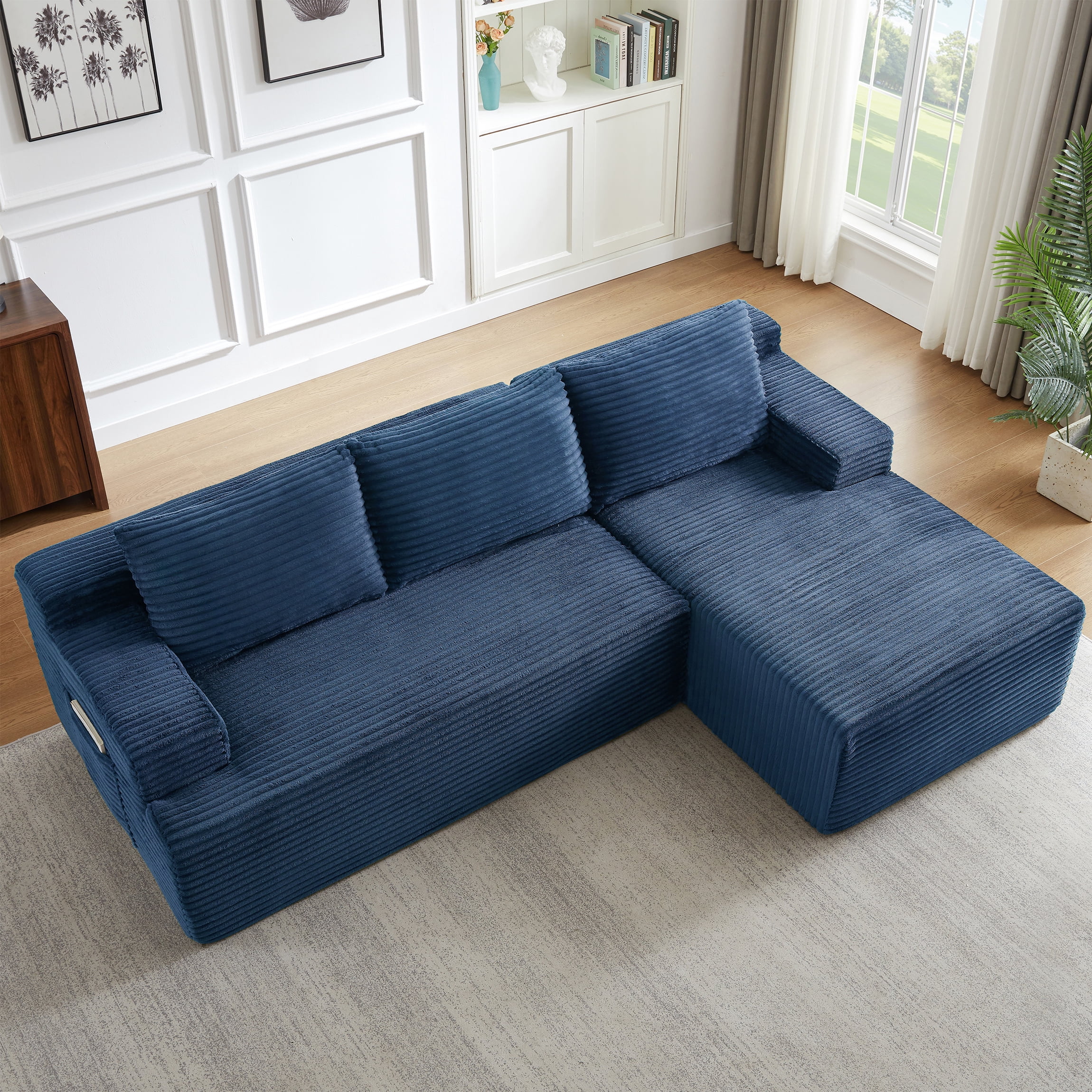 Vanress 96 Inch Modular Sectional Couches for Living Room, Modern Boneless Sofa, Upholstered Deep Seat Cloud Couch, Corduroy Comfy L-Shape Sofas Couches, No Assembly, Blue (Right Facing Chaise)