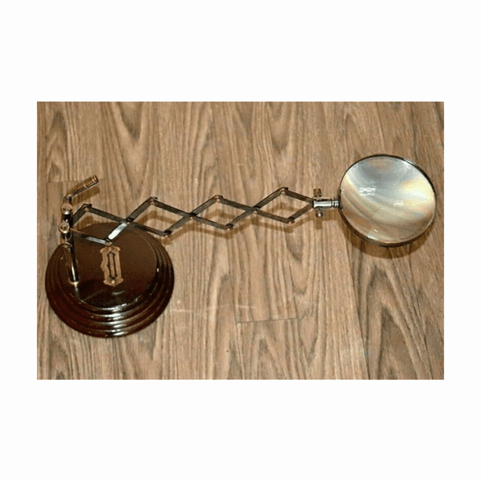 Vintage Antique Brass Desk Top Magnifying Glass Wooden Base Chainer Folding Gift