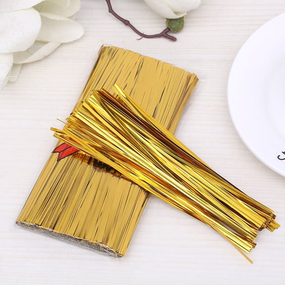 WHAMVOX 1000pcs 10cm Colorful Metallic Ties Bread Candy Bag Ties for  Birthday Party Wedding Party (Golden)
