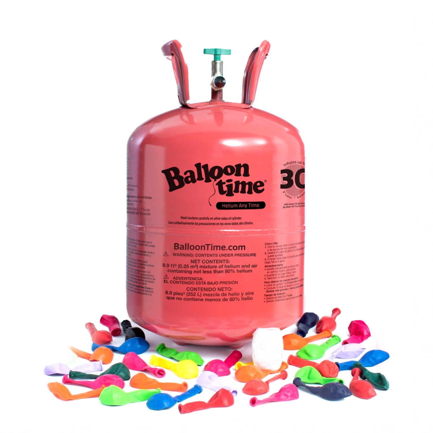 Balloon Time 9.5in Medium Helium Tank Kit with Colorful Latex Balloons, 8.9 cu ft, 30 Count