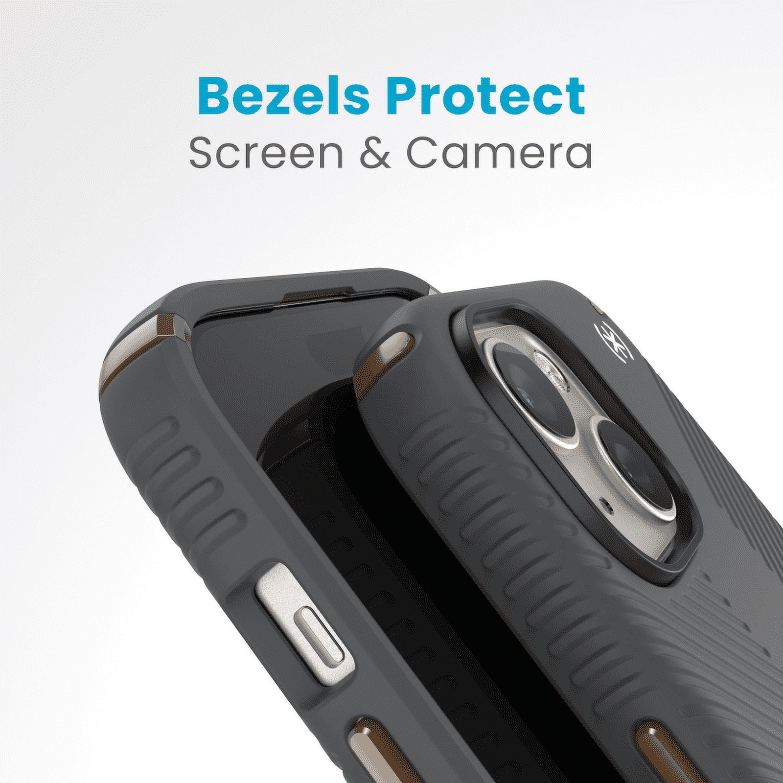 Speck iPhone 15 Case-Presidio2 Grip-ClickLock-MagSafe-6.1 Inch Phone Case-Charcoal Grey/Cool Bronze/White