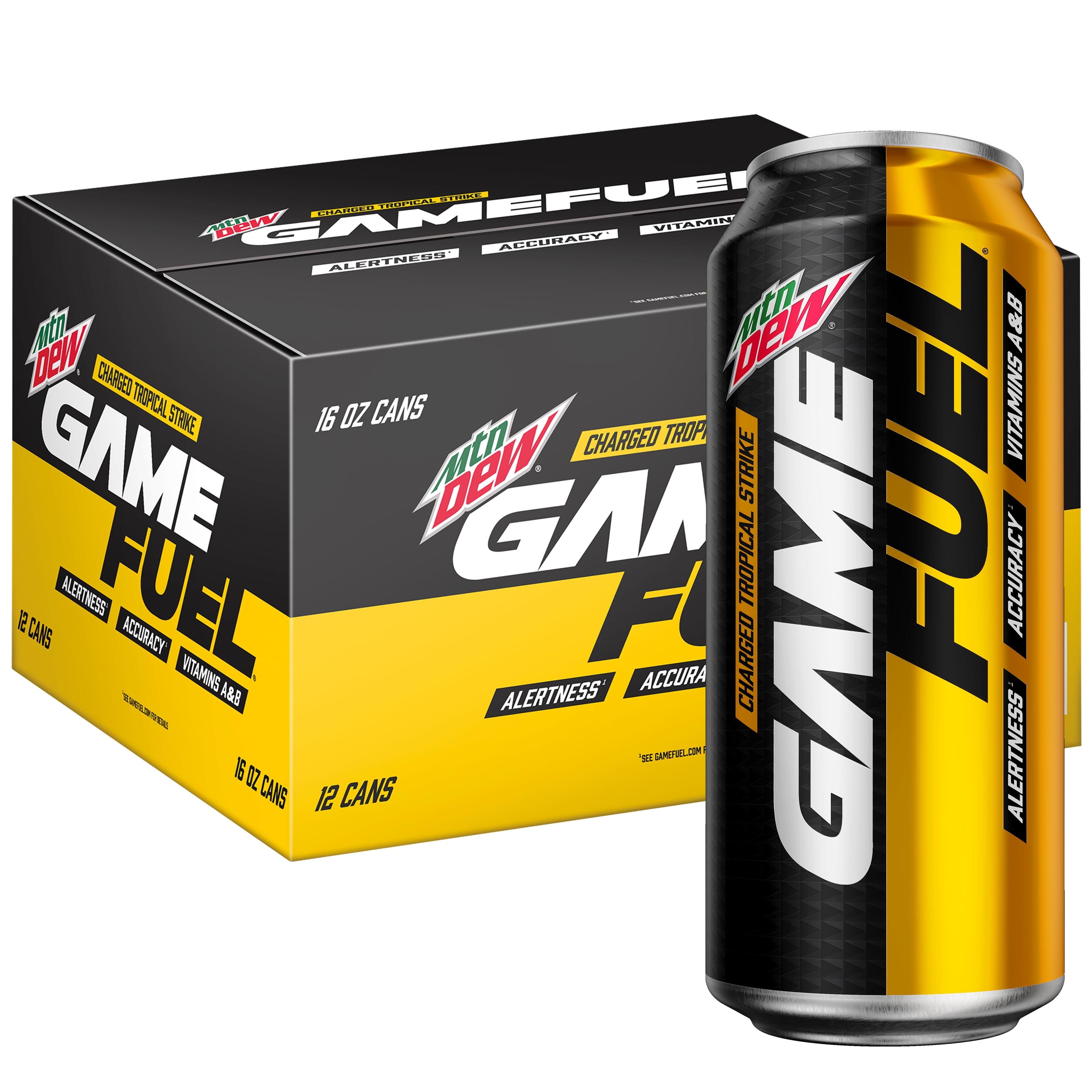 Photo 1 of (12 Cans) MTN DEW GAME FUEL, Charged Tropical Strike, 16 fl oz Expired September 6 2021