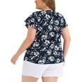 thumbnail image 3 of Unique Bargains Women's Plus Size Outfits Fashion Floral Keyhole Back Short Sleeve Blouse, 3 of 6