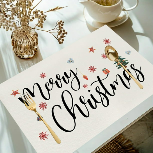 Manteles individuales de lino, adornos navideños, manteles individuales de invierno para árbol de Navidad de 30 x 45 cm, manteles navideños para fiestas, cocinas, comedores, Halloween, otoño, decoraci