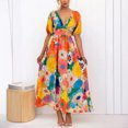 thumbnail image 2 of Women's V-neck printed puff sleeve casual vacation dress, 2 of 5