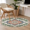 thumbnail image 5 of Round Rugs 3.3 Ft, Orange Green Boho Non Slip Area Rugs for Kitchen Bedroom Entryway, Medieval Vintage Ethnic Floral Abstract Washable Carpet Runner Rug Floor Mats for Bedroom Home Decor, 5 of 9
