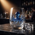 thumbnail image 4 of Artisanal Blue Octopus Glassware, 2D Ocean Animal Stemless Wine Glasses, Handcrafted Ocean Art Bar Glass Tea Cup for Coastal Home Decor Ocean Lovers, 4 of 7