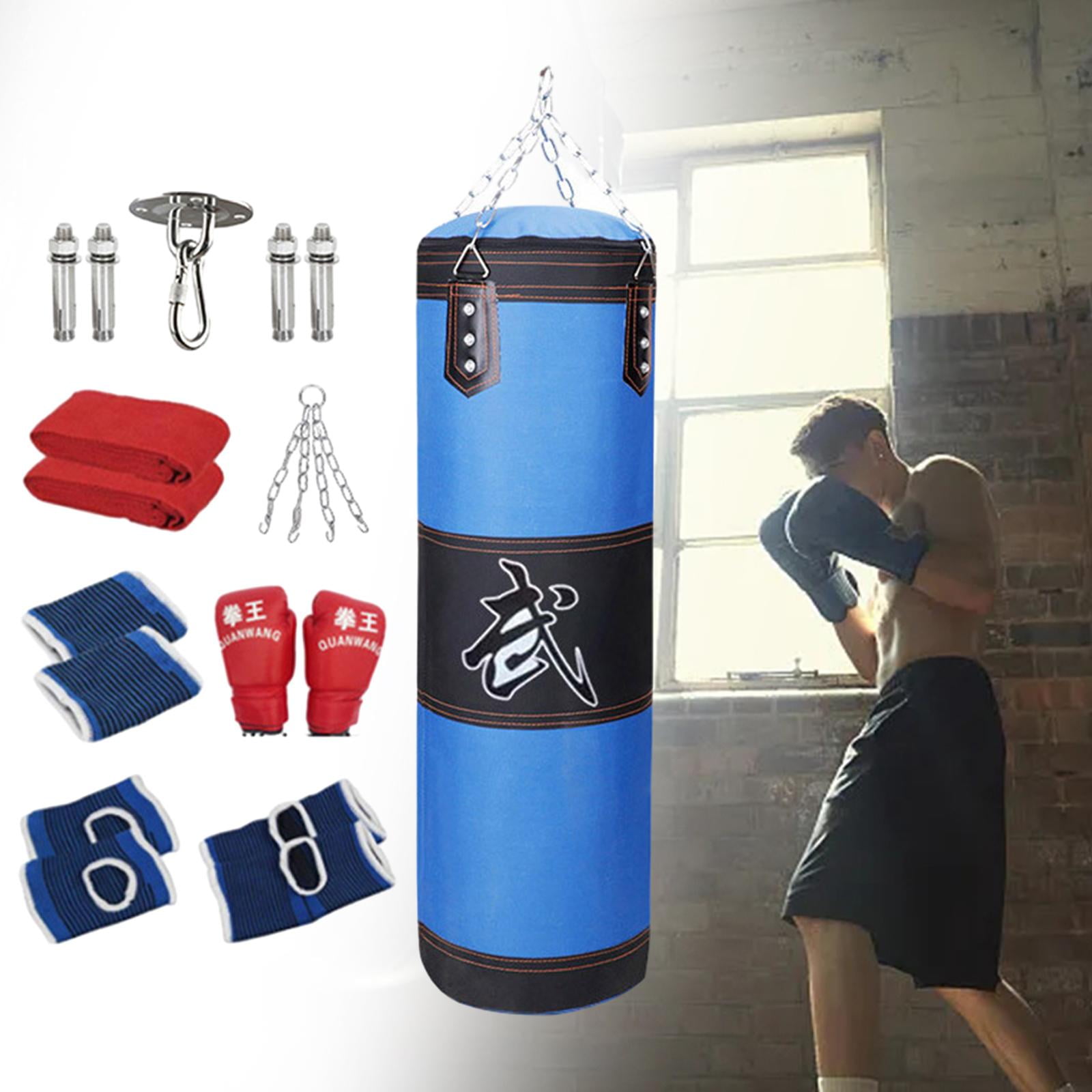 funtasica Boxing Bag Unfilled Bag Workout Fitness with Gloves PU Punching Bag Boxing Sandbag for Kids Home Gym Kickboxing Body Building Blue 100cm