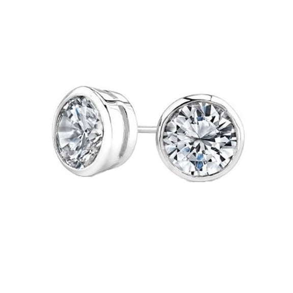 iJewelry2 Round Cut CZ Sterling Silver Bezel Basket Set Stud Earrings