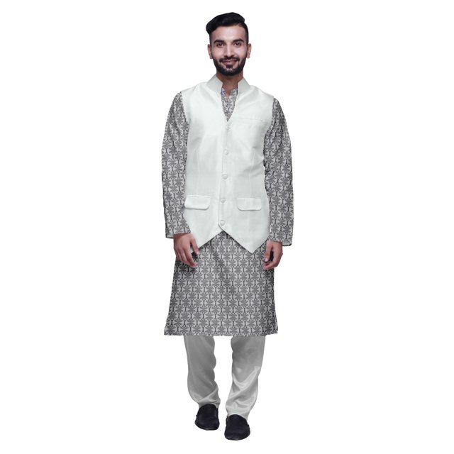 Atasi Ensemble Kurta Pyjama Imprimé Veste Col Mandarin Chemise Ethnique Traditionnelle