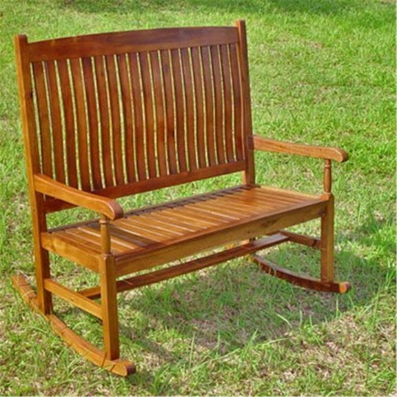 Traditional Acacia Wood Rocker - Double Porch Rocking Chair - Classic Outdoor Seating