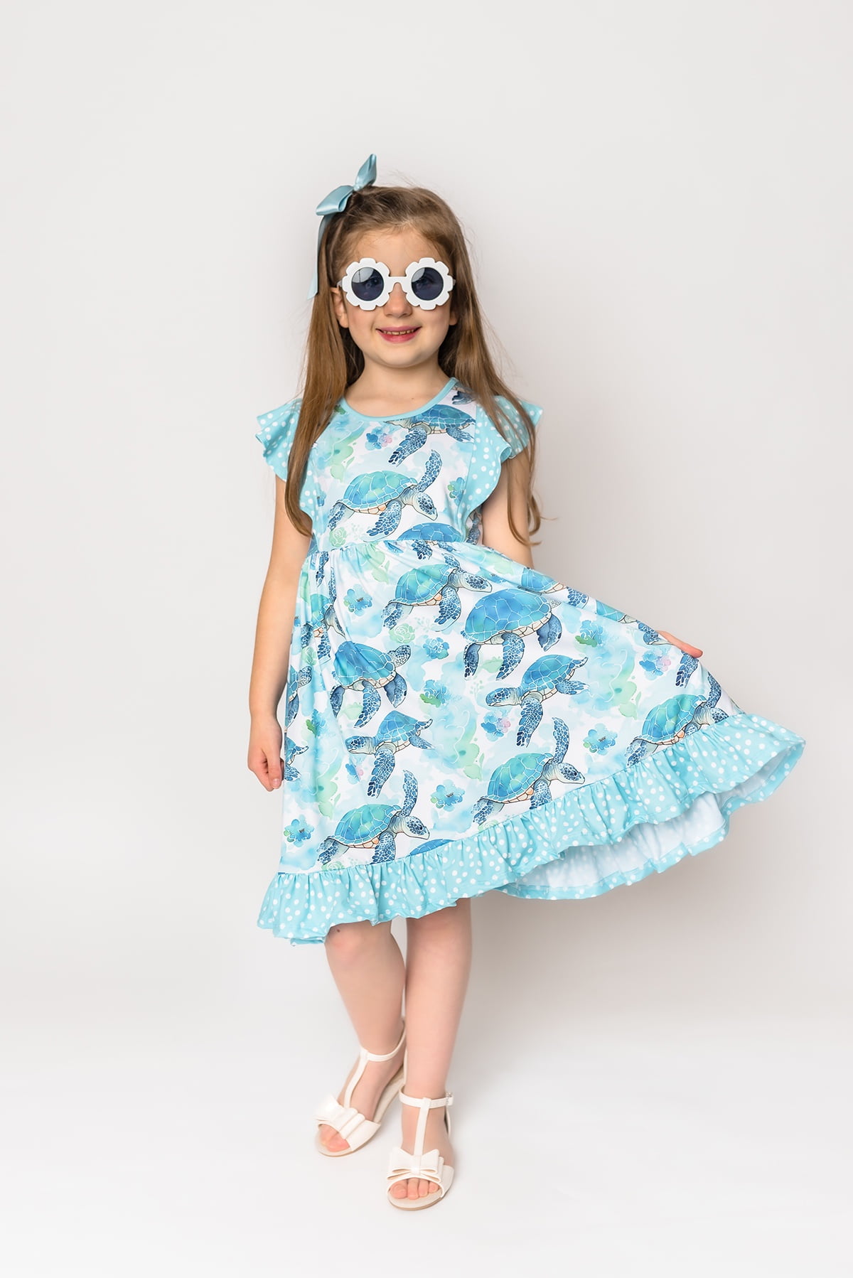 Millie Loves Lily Girls Mint Turtle Angel Sleeve Dress & Short Set,Big Girls,Size 8