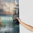 thumbnail image 3 of Orinice  Sailboat Shower Curtain, Pirate Merchant Shipnchored in The Bay of Fortbandoned Rockst Shore, Cloth Fabric Bathroom Decor Set with Hooks,  Pale Muave Beige 69x72, 3 of 7