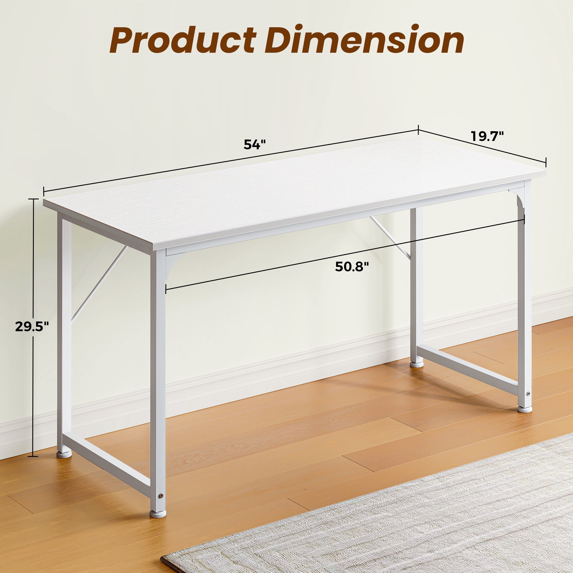 54" Computer Desk, Modern Office, Study & Gaming Desk with Storage, Large Legroom, Sturdy Metal Frame