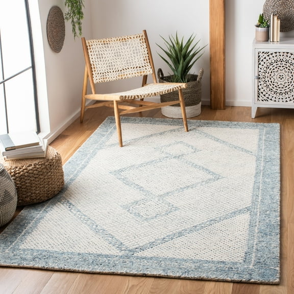 SAFAVIEH Abstract Grosvenor Geometric Wool Area Rug, Ivory/Blue, 2' x 3'