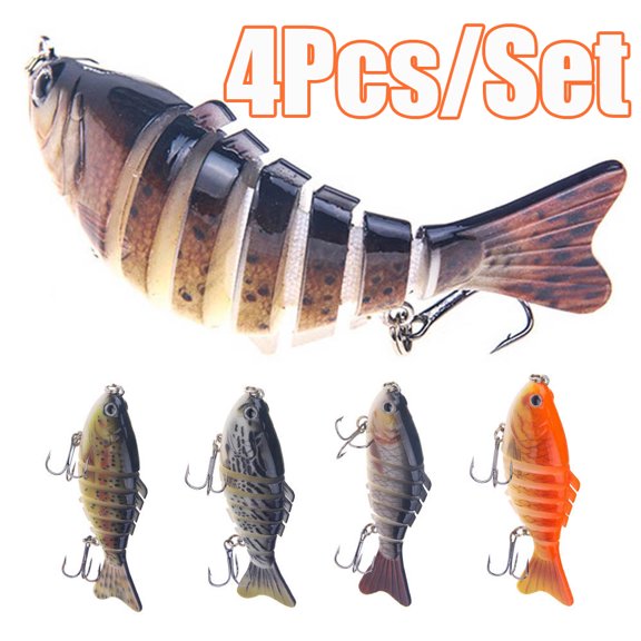 Cheers.US 4Pcs/Set Lifelike Fishing Lures for Bass, Trout, Walleye, Predator Fish Realistic Multi Jointed Fish Popper Swimbaits Fishing Tackle Kits Artificial Lure Wobbler Swim Bait Tackle