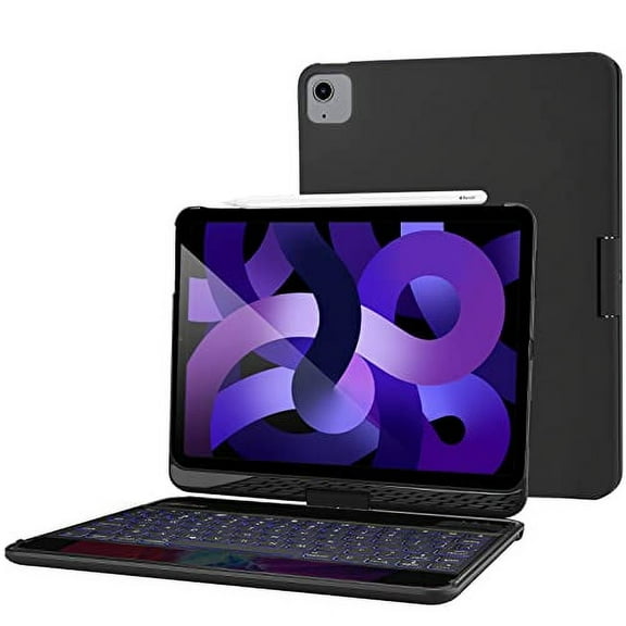 ProCase Keyboard Case for iPad Air 5 10.9" 2022 Air 4 2020 / iPad Pro 11" 2022 2021 2020 2018, Wireless Keyboard with 7 Colors Backlit, 360 Degree Rotation Protective Cover, Auto Sleep/Wake -Black