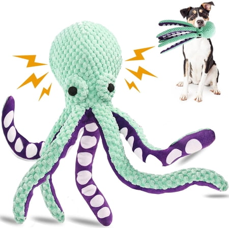 Sinifa 12.5 inch Plush Squeaky Octopus Dog Toy Soft Durable, Chew Resistant, Green