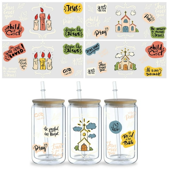 5pcs DIY UV DTF Transfer Stickers, For Glass Tumbler, Waterproof Decals, Plastic Adhesive Label For Bottles And Cups Decor No.501
