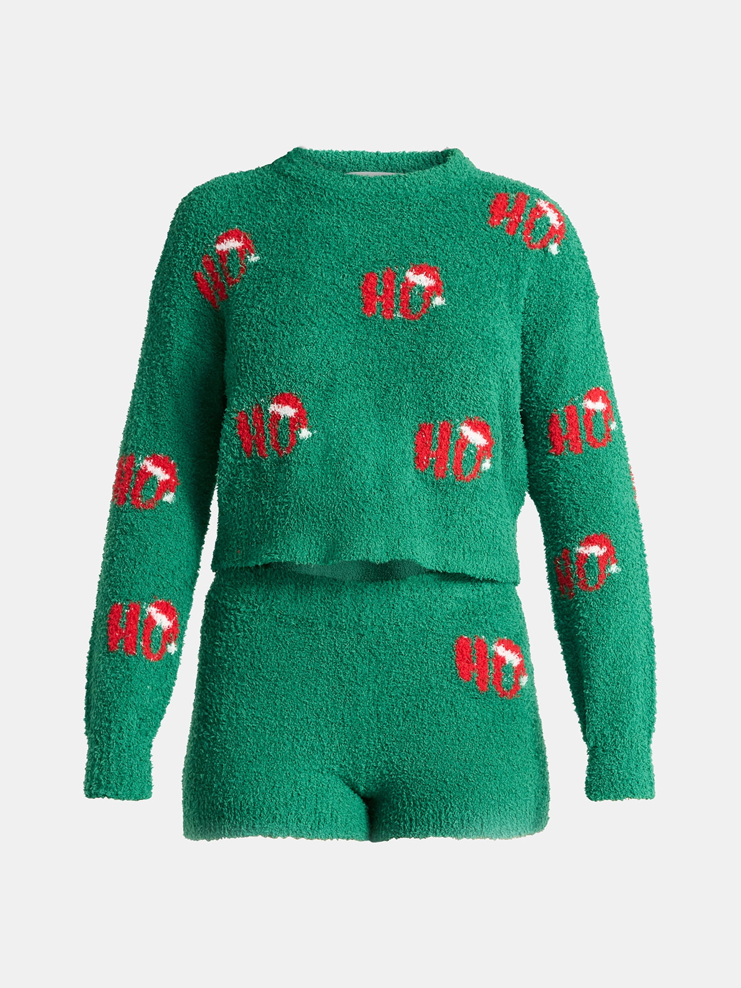 No Boundaries Christmas Plush Sweater and Shorts Set, 2-Piece, Women’s