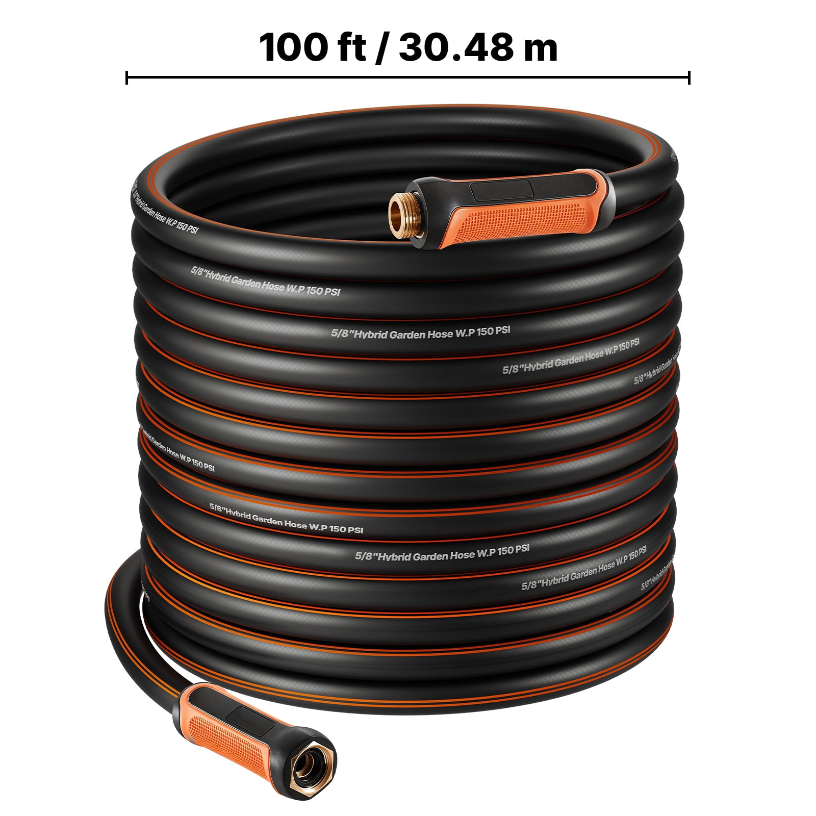 KFFKFF Durable 100 ft 5/8" Rubber Garden Hose, 4-Layer Design with 150PSI Working Pressure & 600PSI Burst Strength, Flexible Non-Kink Outdoor Water Hose with 3/4" Fittings, Lightweight Option