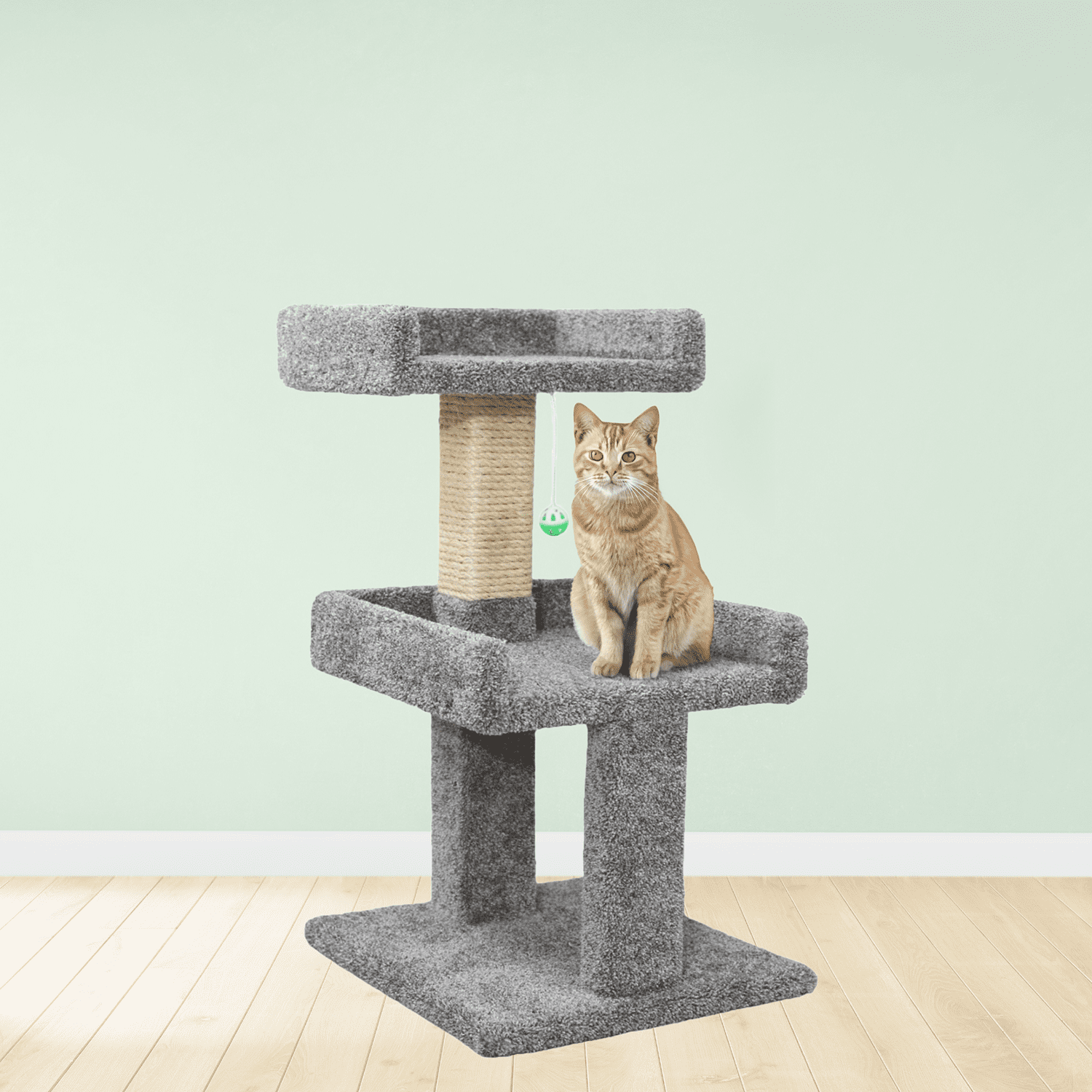 Kitty City Upholstered Multi-Level 32-inch Large Indoor Cat Perch with Scratching Post, Gray