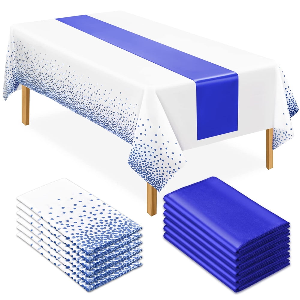 Pesonlook 12 Packs Royal Blue Tablecloth and Satin Table Runner Set