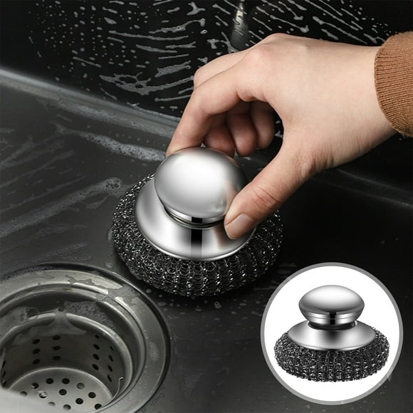 Danhjin Pot Brush Stainless Steel Pot Brush Cleaning Brush Steel Brush Head Removable Household Kitchen Pot Wash Decontaminator Cleaning Brush Pot Brush