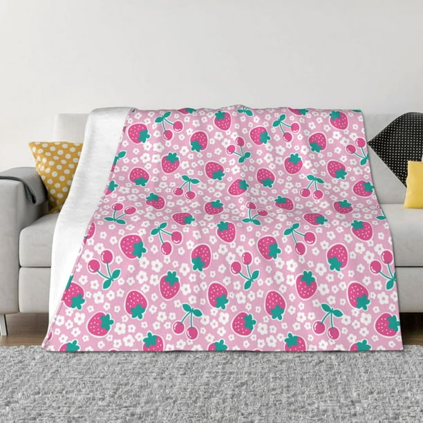 Balery Cherry Strawberry Manta de Franela con Dibujo, Lujo Ultra Suave y Cálido, Antipelusa y Resistente a las Arrugas para Cama, Sofá, Camping -40"x30"