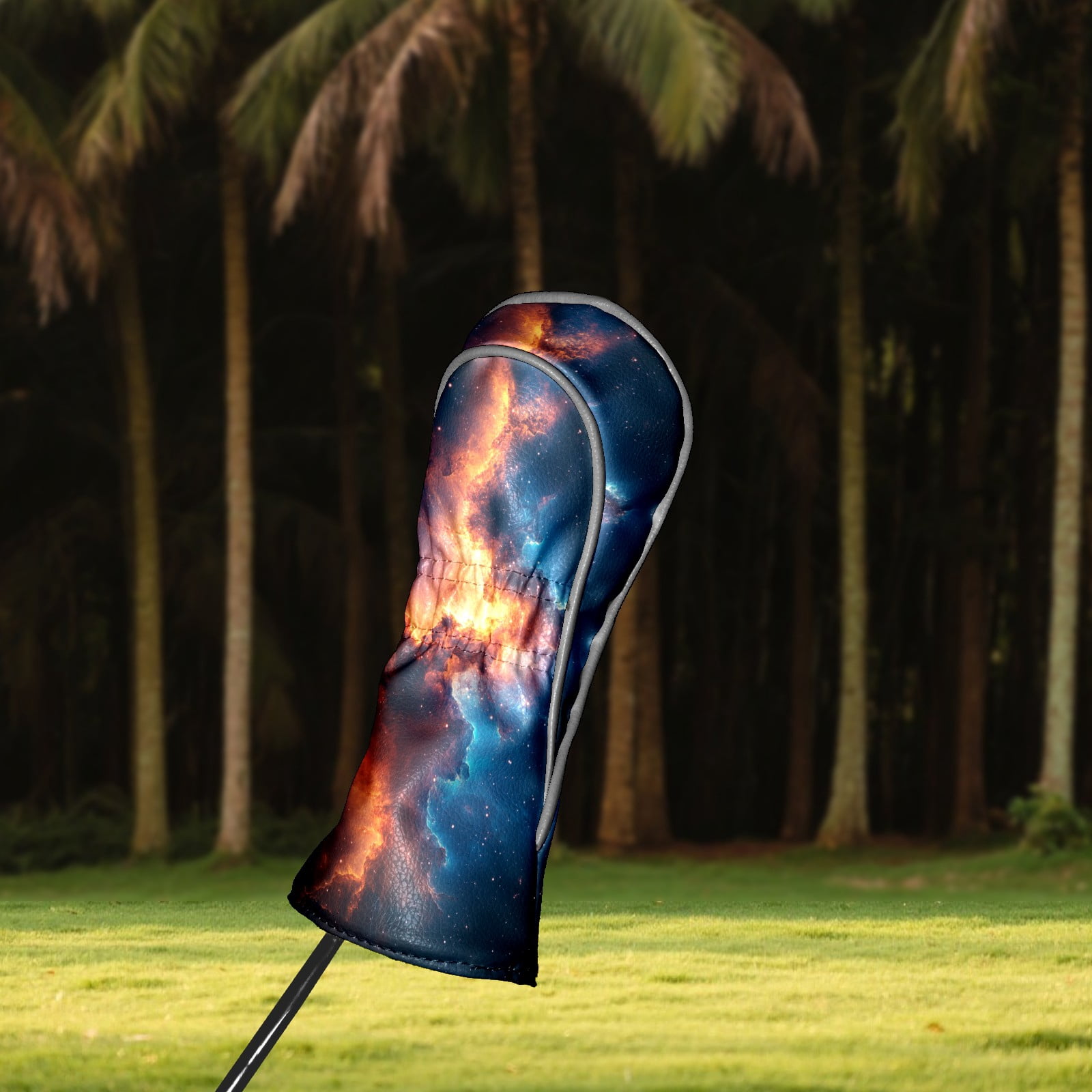 Golf Club Covers PU Leather Waterproof Head Covers for Fairway Woods Hybrids Blue And Orange Aurora