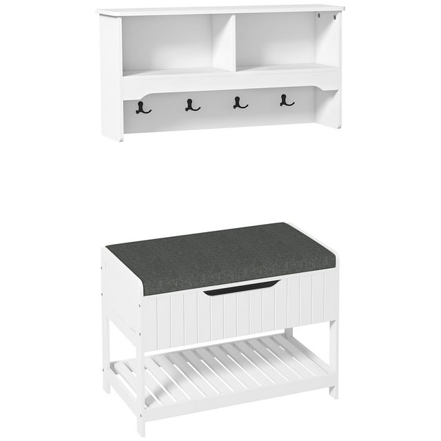 HOMCOM Coat Rack with Shoe Storage Bench for Hallway Bedroom White