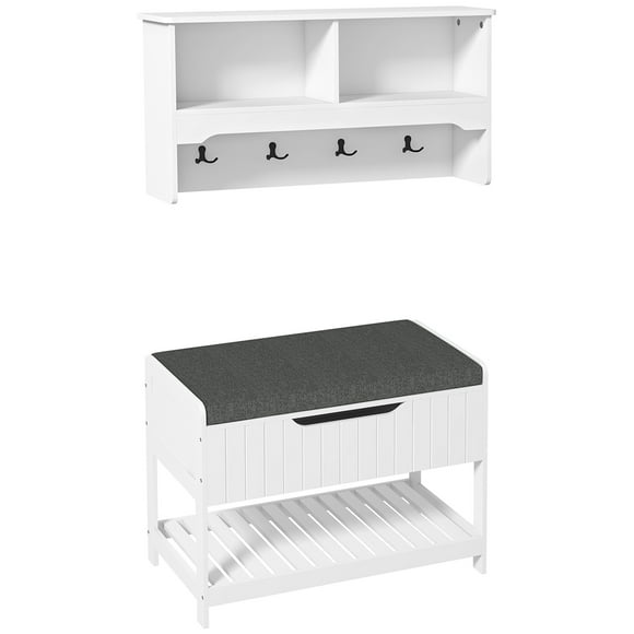 HOMCOM Coat Rack with Shoe Storage Bench for Hallway Bedroom White