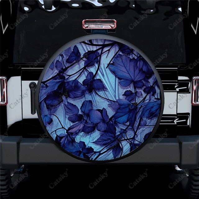 Abstract Modern Blue Leaves Pattern Polyester Universal Spare Wheel Tire Cover Wheel Covers for Trailer RV SUV Truck Camper