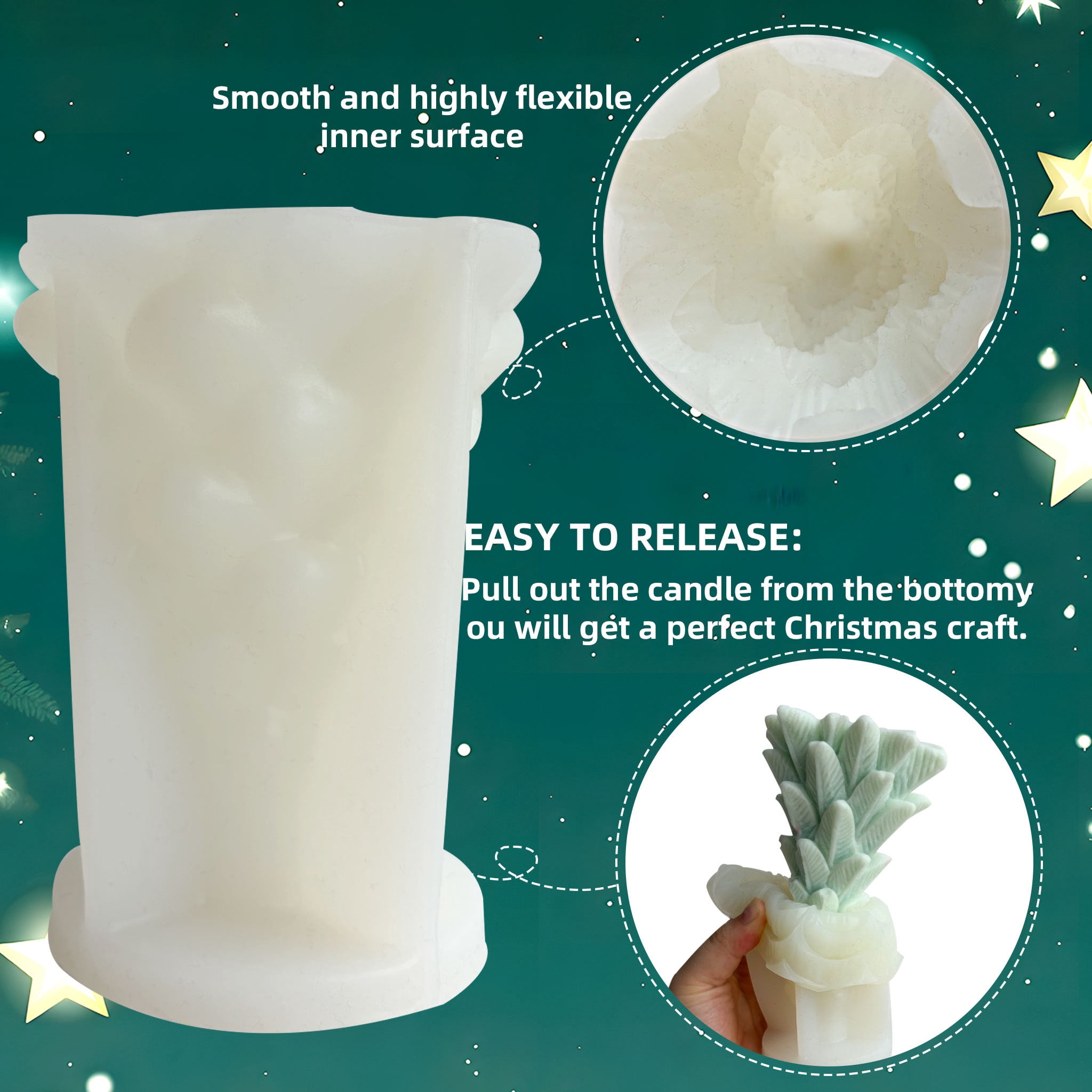 JDH silicone 3D Christmas Tree Candles Resin Molds for Candle Making, Xmas Pine Tree Silicone Soap Molds DIY Cake Decorating Candle Making Supplies