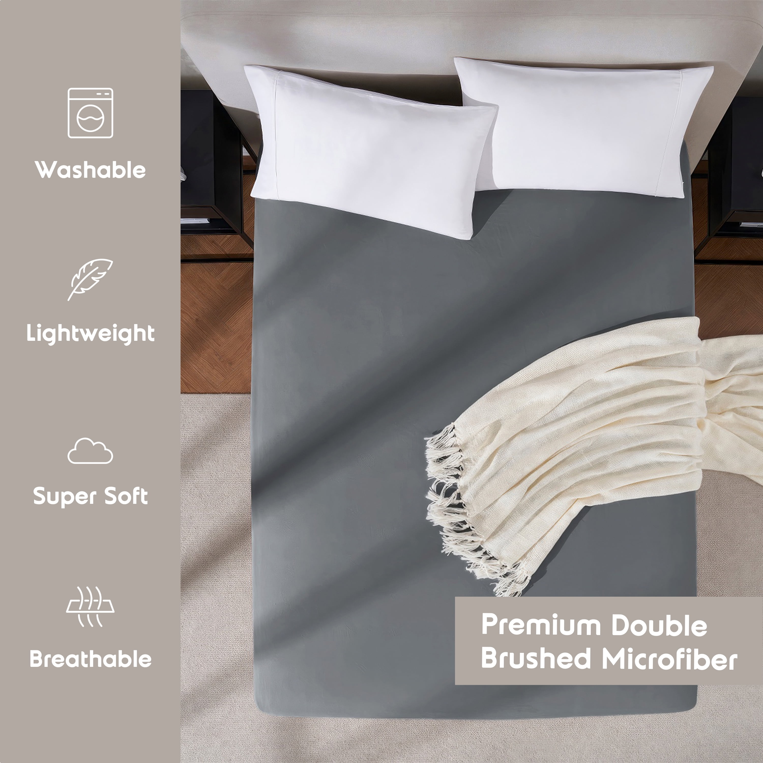 Lammaloe 2 Pack Extra Deep Pocket Full Size Fitted Sheet Only, Fits 18" to 24" Mattress, Soft Microfiber Fitted Bed Sheet, Charcoal Gray