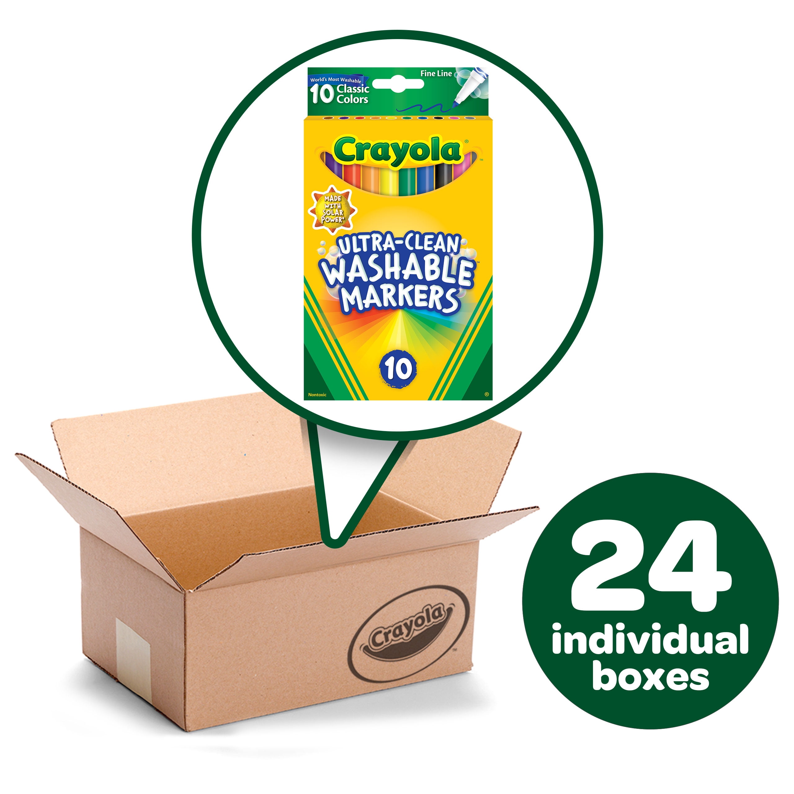 Crayola 10ct Ultra-Clean Washable Fine Line Markers, Assorted Colors, 24 Pack, Bulk School Supplies