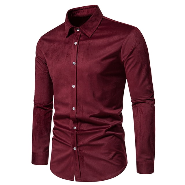 ESSSUT Hauts pour Hommes en Solde Chemise Décontractée Unie à Boutons Manches Longues Col Rabattu Vin TTG