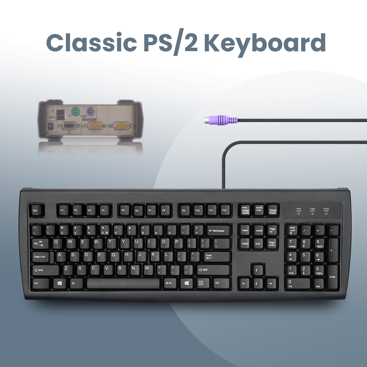 Perixx Periboard-107 Wired Ps2 Full Size Computer Keyboard, Black, Us English