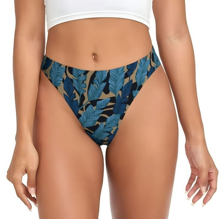 Sigee Blue Leaves A for Women s G-String Panty  Low Rise  Soft Lace Perfect for Everyday Wear or Special Occasions-Large