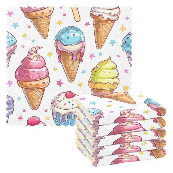 Ice Cream Kitchen Towels 6 Pcs Dish Towels Absorbent Soft Quick Dry Towel Dish Rags for Washing Dishes