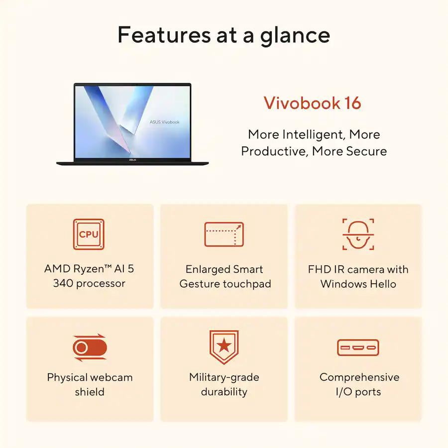 ASUS - Vivobook 16 16" FHD+ Laptop - Copilot+ PC - AMD Ryzen 5 with 16GB Memory - 512GB SSD - Quiet Blue