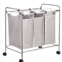 3-Bag Rectangular Laundry Bag Hamper Sorter Basket, Gray