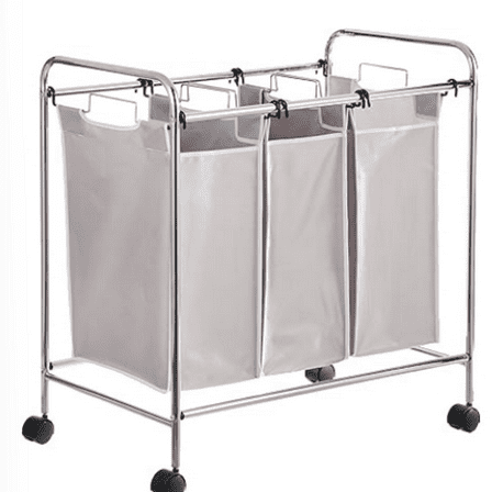 3-Bag Rectangular Laundry Bag Hamper Sorter Basket, Gray