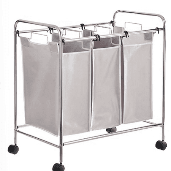3-Bag Rectangular Laundry Bag Hamper Sorter Basket, Gray
