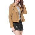 thumbnail image 5 of INSPIRE CHIC Women's Motorcycle Jacket Faux Suede Solid Color Asymmetric Zipper Jacket S Light Khaki, 5 of 9